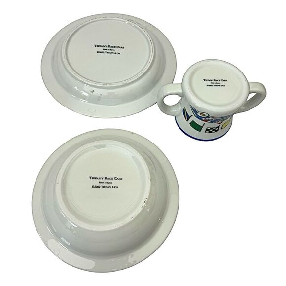 Tiffany & Co 2002 Race Cars 3-Piece Dish Set Plate Bowl Cup Made in Japan - Picture 3 of 7